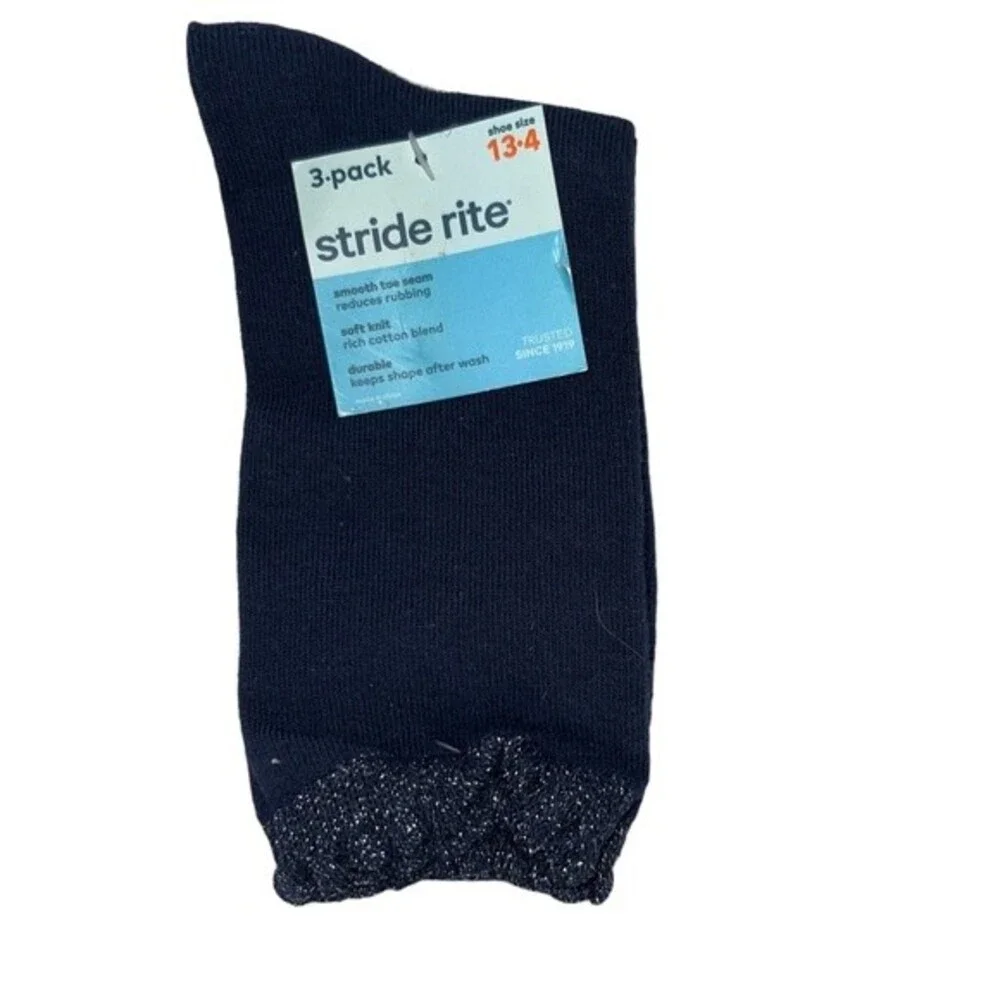 NWT 3 Pack Stride Rite Girl’s Ruffled Glittery Socks Size 13-4 Back to School